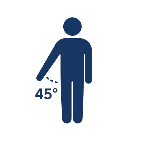 腕は体の横45度くらいに開きましょう